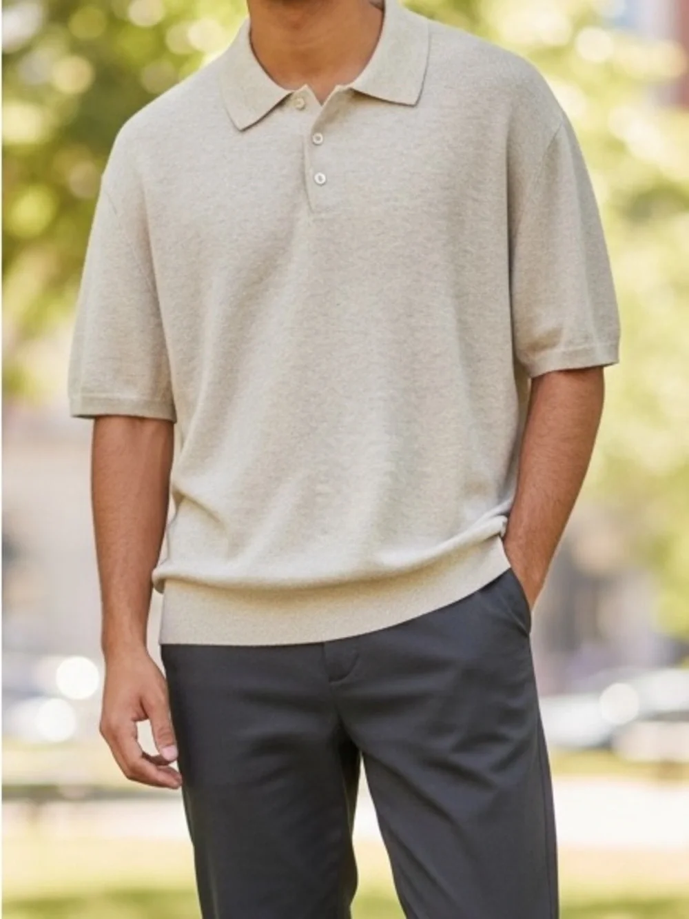 J. Crew Men's Beige Short Sleeve Large Polo Cotton Sweater